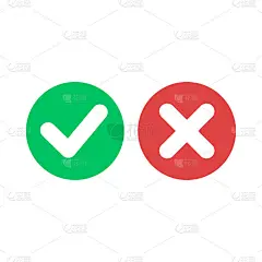 复选标记和交叉图标矢量插图。在圆圈内打勾并交叉