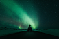 General 7952x5304 landscape aurorae night vehicle minimalism space stars highway photography alone desert nature environment green car Jeep sky snow road Kristopher Roller