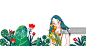 花,女孩,花簇,插画,植物图片素材