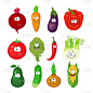 Big set of cartoon vegetables with carrot, cucumbe