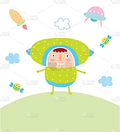 可爱的宇航员男孩涂鸦贺卡