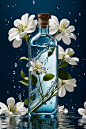 浅蓝色透明玻璃瓶展示样机效果图