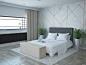 white modern bedroom with shelf behind bed and big terrace window, Michał Wilczyński : white modern bedroom with shelf behind bed and big terrace window