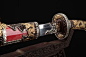 Loong broadsword,Damascus steel blade,Red skin scabbard,Brass fittings