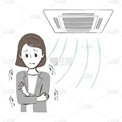 一位女士在冷空气中瑟瑟发抖的插图