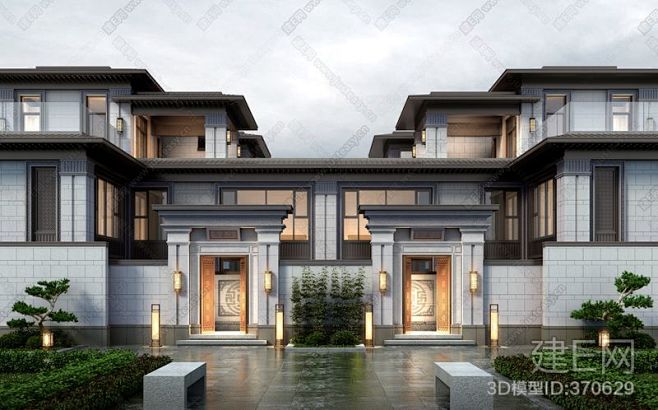 新中式别墅外观3d模型