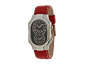 Philip Stein Large Signature Stainless Steel Watch on Red Stitched Calf Strap Red