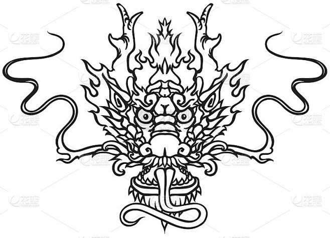 东亚龙首。黑色和白色