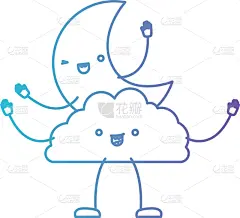 云,可爱,月亮,色彩渐变,讽刺漫画,可爱的,夜晚,球体,午夜,云景