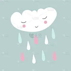 可爱的斯堪的纳维亚海报与云和雨。孩子们画的。卡通风格。