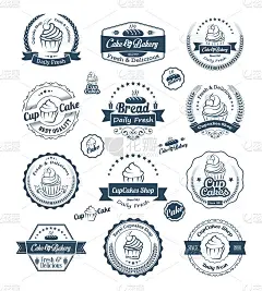 复古复古的纸杯蛋糕烘焙徽章和标签