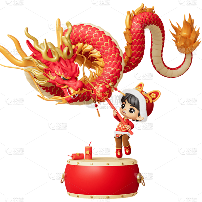 龙年春节新春新年过年除夕3D中国风舞龙场...