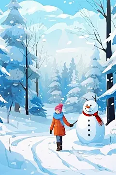 雪地森林徒步冬季散步AI插画