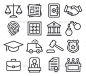 法律行图标-杂项图标Law Line Icons - Miscellaneous Icons律师,公文包,证书,法院,国防、文档,指纹,木槌,手铐,握手,图标,法官,审判,司法,正义,法律诉讼,律师,法律,新闻,承诺,警察、检察官、安全、音阶、安全、审判,法庭,矢量 barrister, briefcase, certificate, court, defence, document, fingerprint, gavel, handcuffs, handshake, icon, judge, judgm