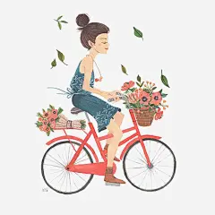 卡通手绘骑着自行车的女孩高清素材 设计图片 页面网页 平面电商 创意素材 png素材