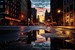 灯火通明的城镇街景灯光