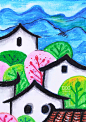 油画棒山村