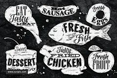 手绘食物标志设计素材Food retro symbols 设计模板 