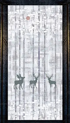 北欧手绘鹿角麋鹿头壁画玄关