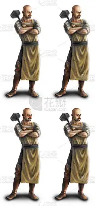 铁匠男站立图片素材4个面部表情(微笑、生气、害羞、惊讶)