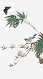 Bamboo leaves,bird,butterfly, Painted,Chinese style,antiquity,Flowers,Branches