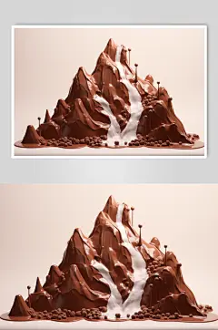 AI数字艺术巧克力雪山瀑布模型
