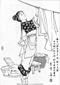 高清仕女白描,白描仕女图,工笔白描底稿,国画,水墨,绘画,古代人物