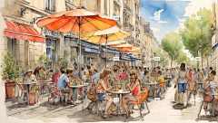 Ai产生的 夏天 巴黎 小酒馆 餐厅 午餐时间 城市 城市的