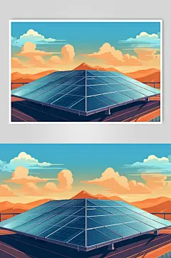 AI数字艺术太阳能光伏板屋顶应用场景插画