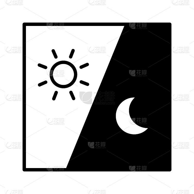 夜晚和早晨的形象广场图标。从左起，白天和黑夜(线条艺术，黑色)