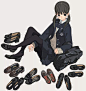 学生制服少女插画 日本插画师 クマノイ