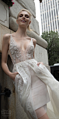 inbal dror 2016 sleeveless v neck illusion strap short wedding dress a line overskirt pocket slit heavily embellished style 11