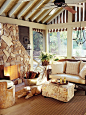 Outdoor room with fireplace