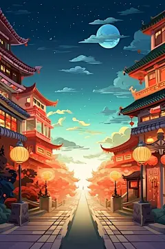 AI数字艺术国庆节建筑漫画扁平风插画