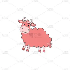 可爱的卡通粉色牦牛，儿童农场动物矢量有趣的插图孤立在白色的背景，装饰可爱的水牛扁风格的字符设计，吉祥