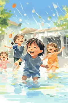 数字艺术学生放假开心过暑假扁平风插画