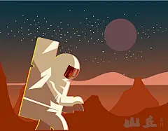 AI素材扁平化卡通可爱儿童宇航员航天宇宙探索教学插画背景 K132