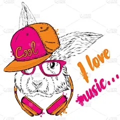 兔耳机。矢量兔子。时髦。贺卡、海报或衣服上的打印的矢量插图.