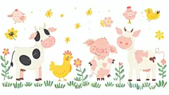 一组农场动物的卡通