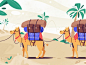 丝绸之路 |  Joom 阿拉伯棕榈沙漠沙交付旅行骆驼丝绸平面艺术有趣的设计字符卡通矢量图
