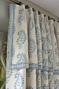 Draperies with attached valance and contrast banding
