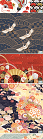 1306日本和风花纹图案日式白鹤樱花锦鲤包装背景EPS矢量设计素材-淘宝网