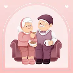 恩爱老年夫妻生活场景人物插画矢量图设计素材