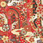 A vibrant design with bold red patterns highlighted by golden accents. Cherry blossoms and daisies fill the foreground against splashes of white waves. Look closely to admire all the details this pattern offers.... traditional Japanese prints with pops of