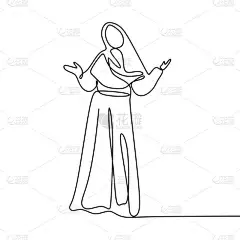 时尚头巾妇女连续线绘画简约设计。一个戴着白色背景围巾的女孩.