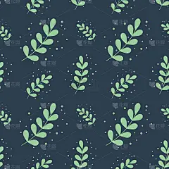 桉树银元叶无缝模式背景矢量插图。绿色扁平式叶植物插图。适合社交媒体帖子，贺卡，海报，海报