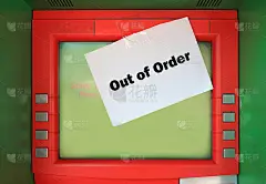 自动取款机上用棍子在白纸上写错了字。对不起ATM。屏幕上停止服务