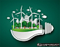 科技环保主题素材,风车,绿色环保素材,灯泡卡通剪纸,节能减排宣传海报素材绿色背景元素
