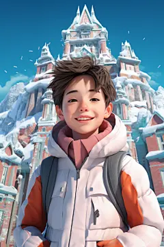 寒冷东北冬季游学旅游插画