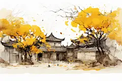 水墨江南风插画绘画